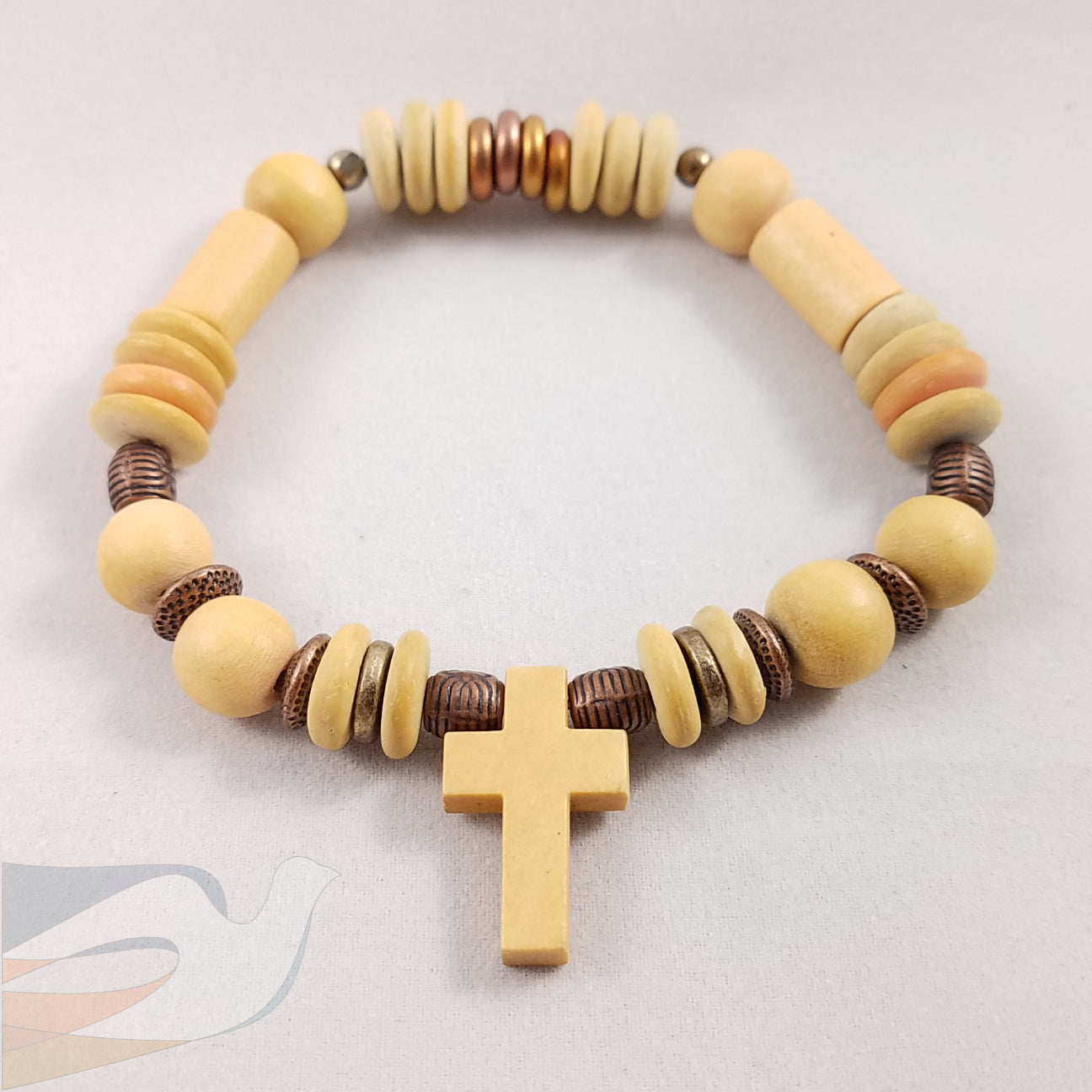 Unisex wood and wood cross bracelet