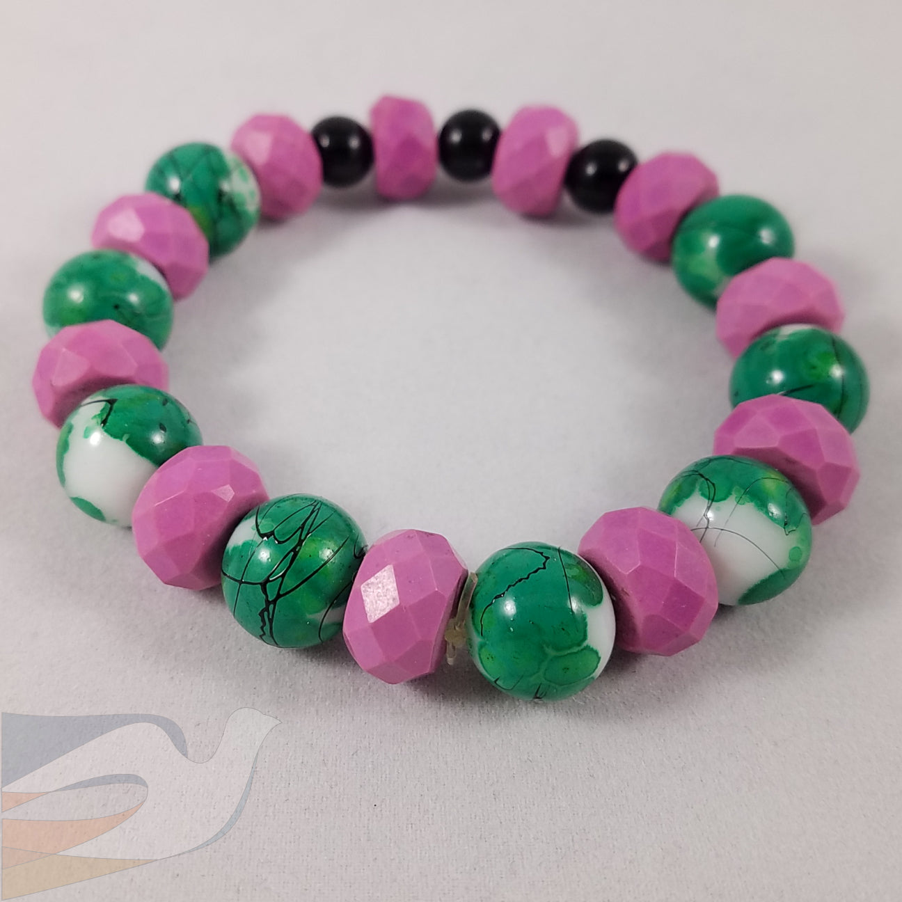 Green and Pink Stretchy Bracelet