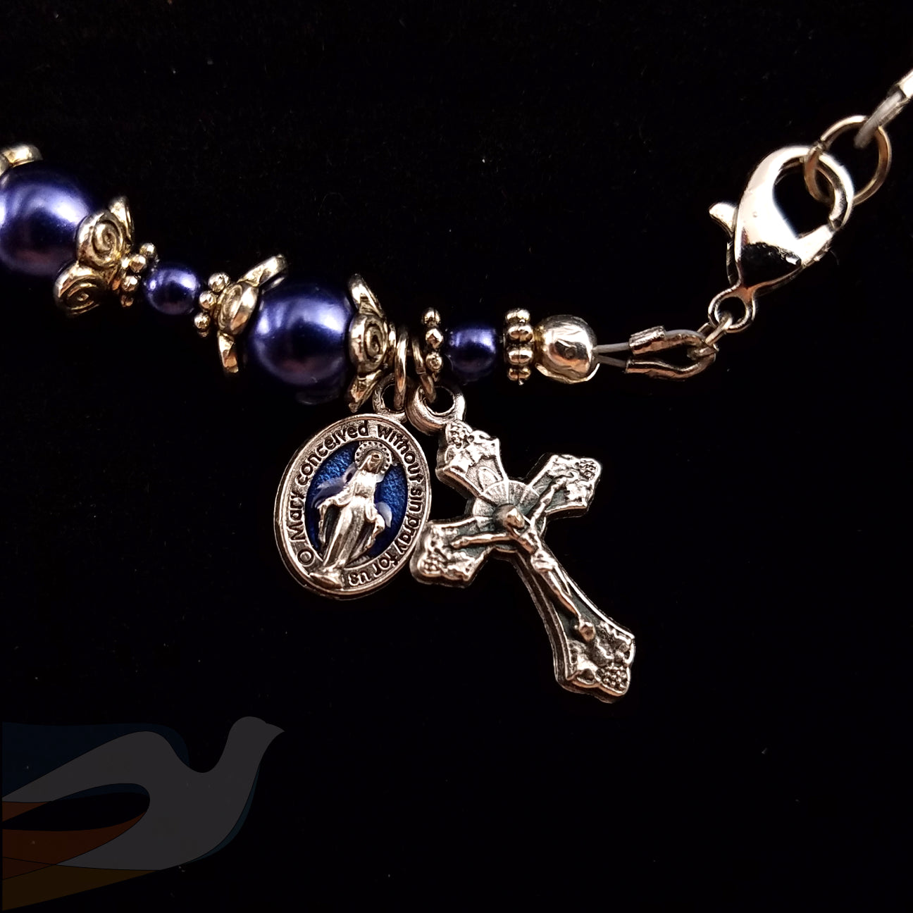 Navy Blue Glass Pearl Decade Rosary