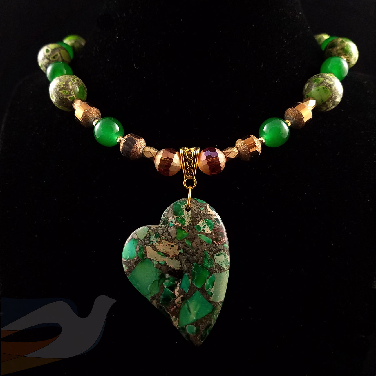 Green Sea Sediment Jasper Heart Necklace