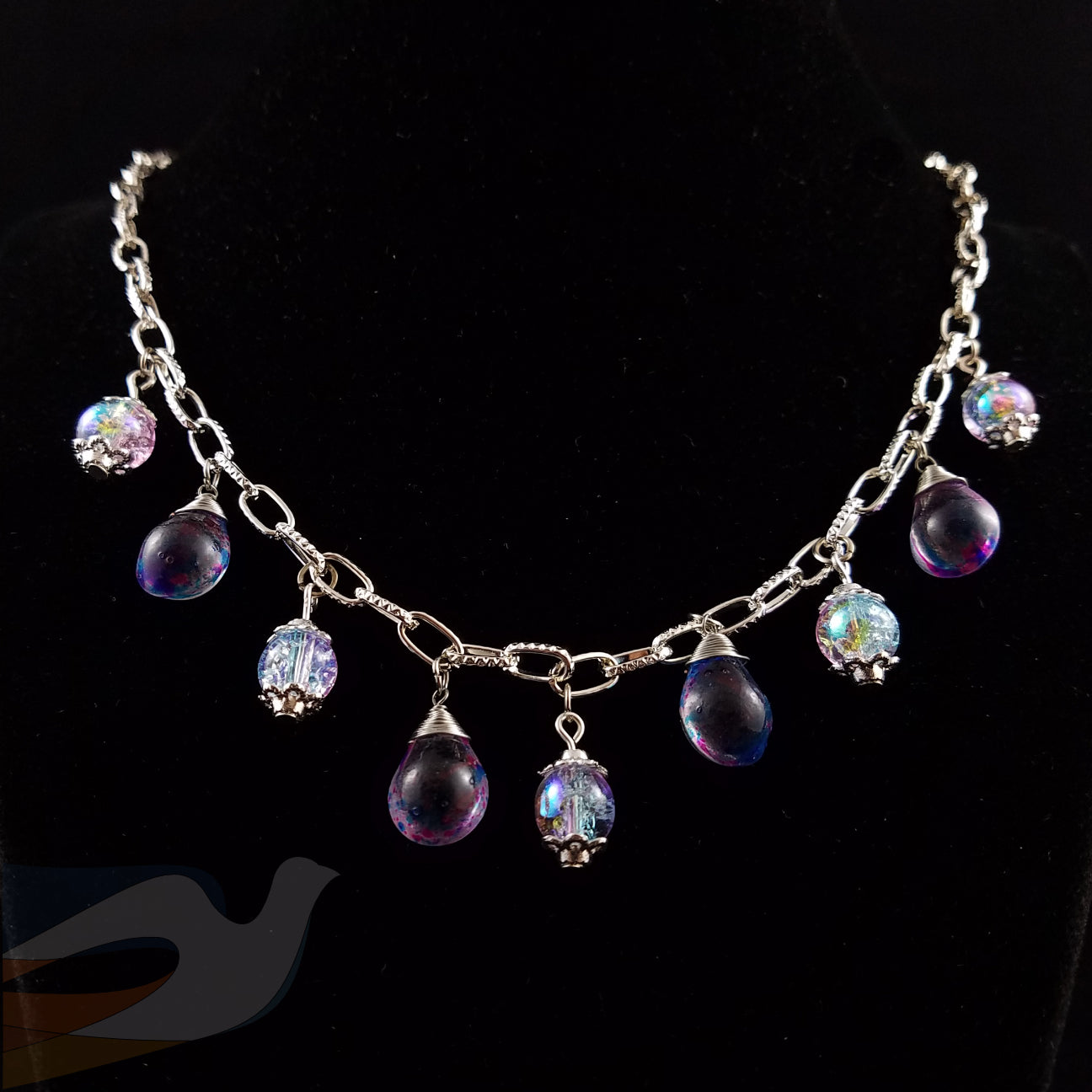 Pink and Blue "Dancing Bubbles" Glass Necklace