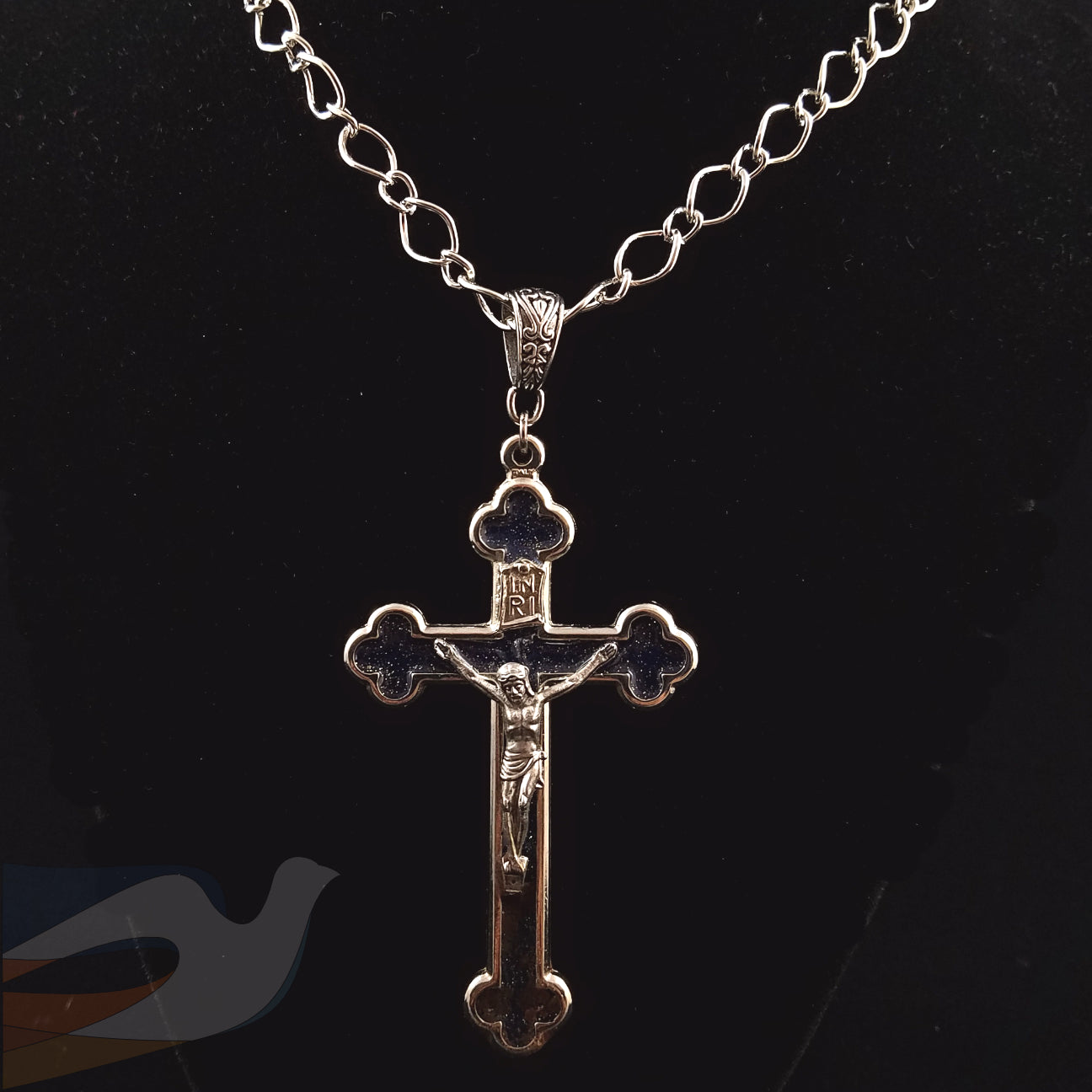 Blue Enameled Crucifix Necklace