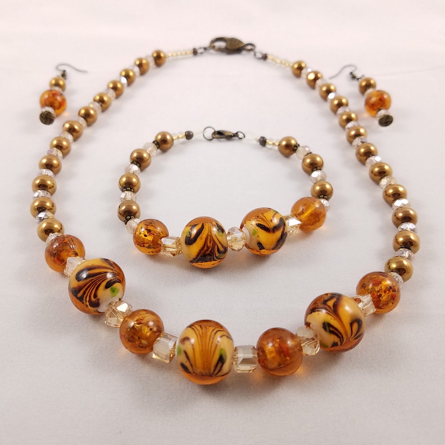 Brown/black and crystal Necklace/bracelet/Earring Set
