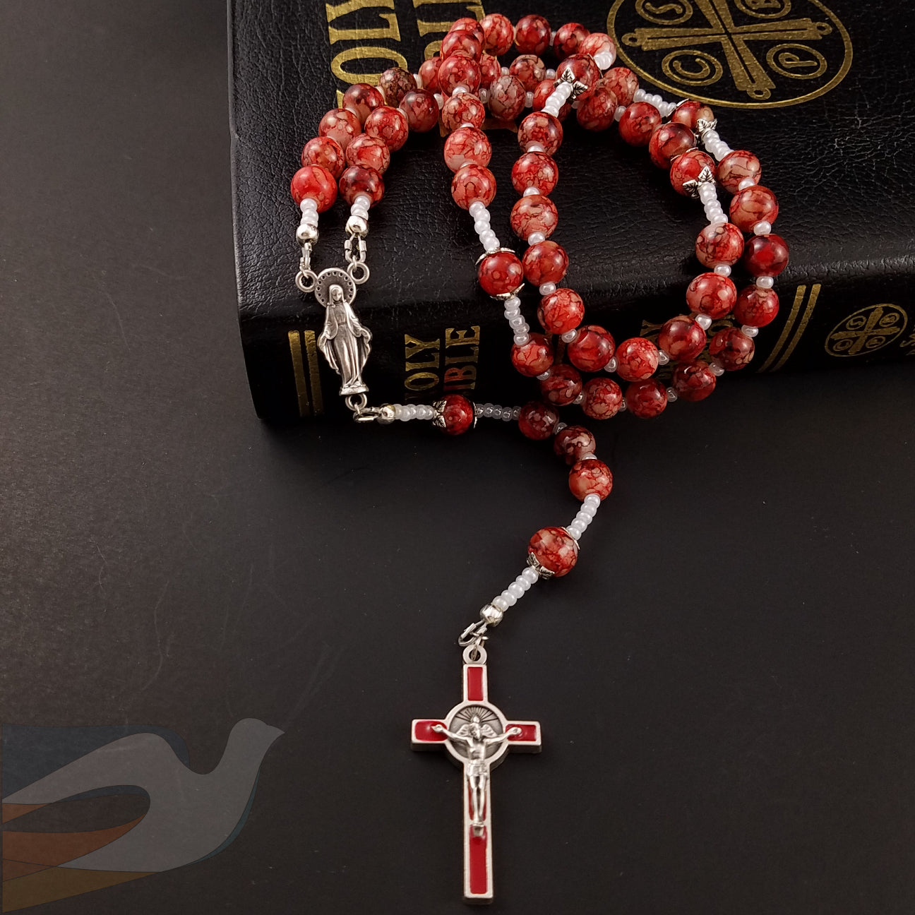 Red and Black Glass Rosary