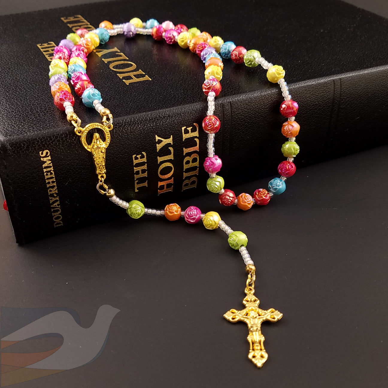 Carved Resin Roses Rosary