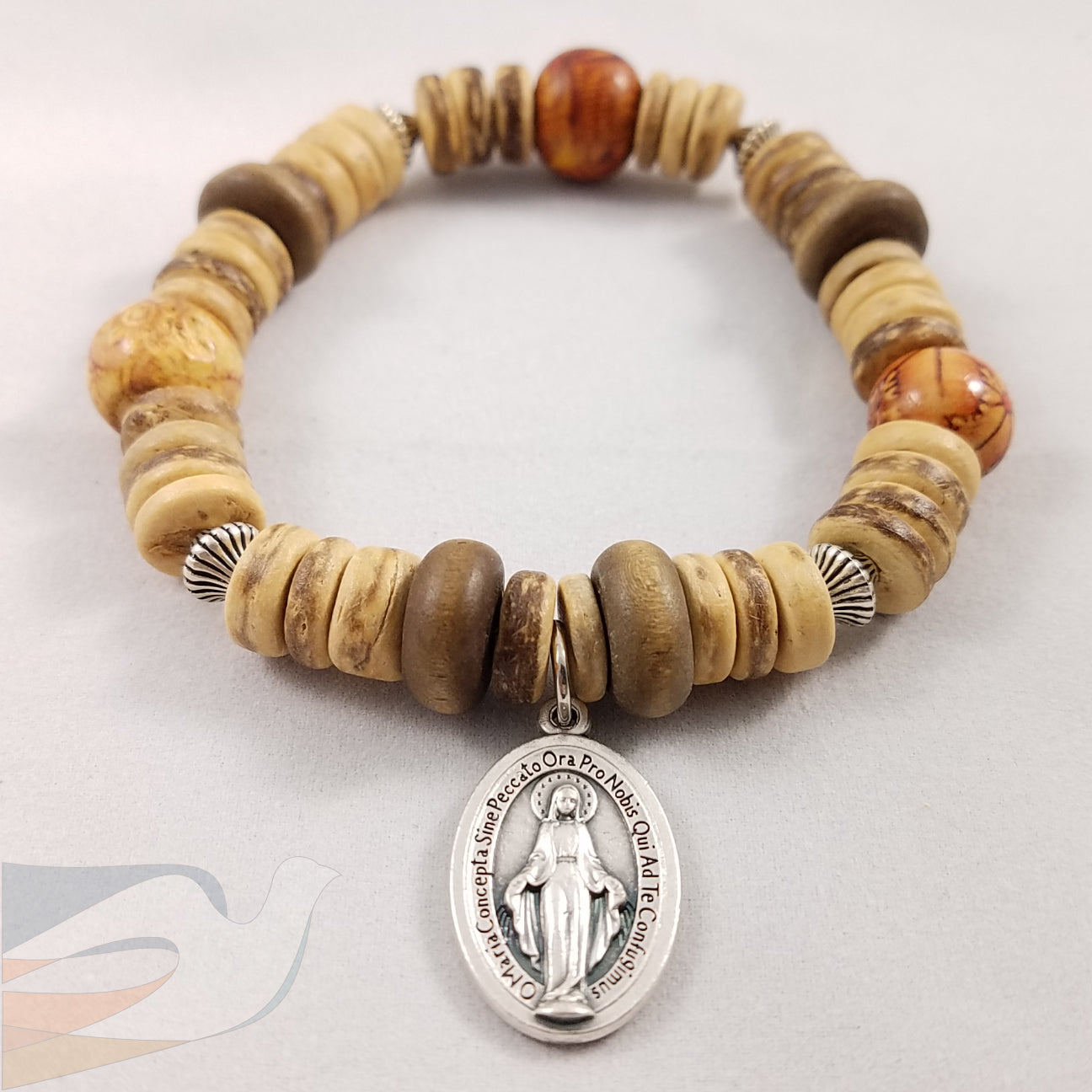 Unisex wood Virgin Mary stretch bracelet