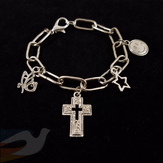 Silver chunky chain charm bracelet