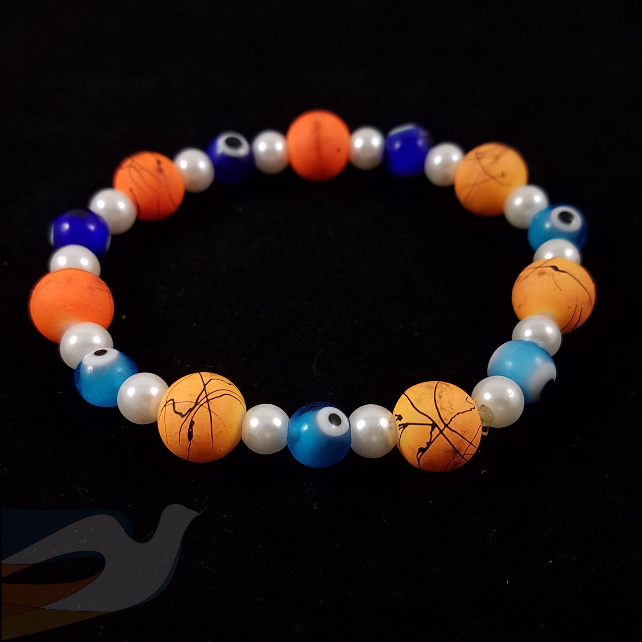 Festive Orange, white and blue stretch bracelet