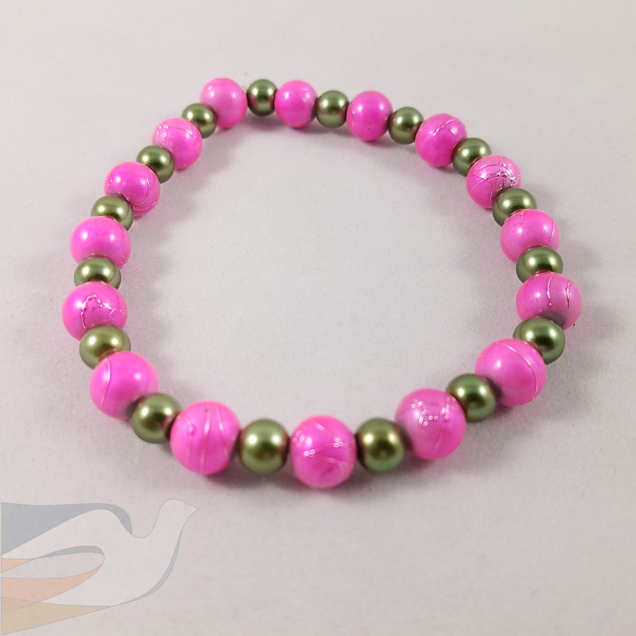 Fun Stretchy Pink and Green Bracelet