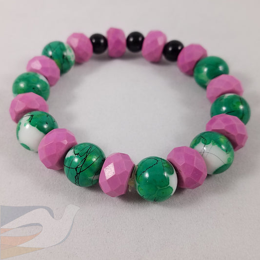 Green and Pink Stretchy Bracelet