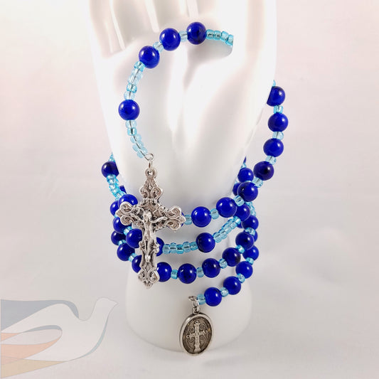 Blue Memory Wire Bracelet Rosary