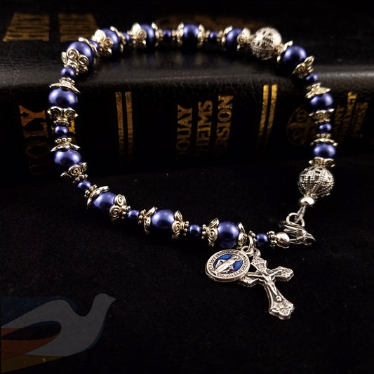 Navy Blue Glass Pearl Decade Rosary