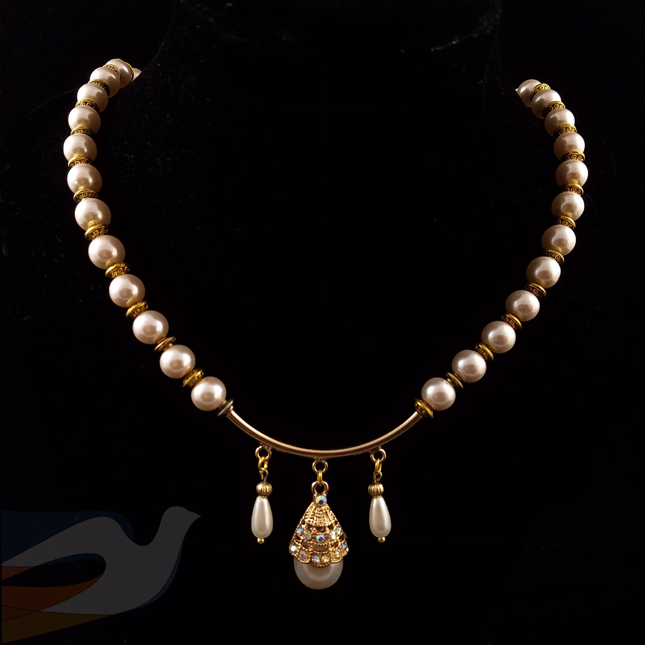Glass Pearl and crystal Necklace and earrings set