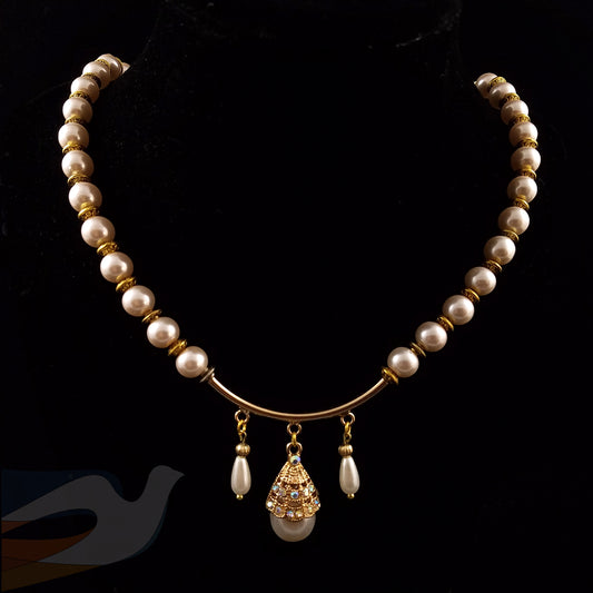 Glass Pearl and crystal Necklace and earrings set