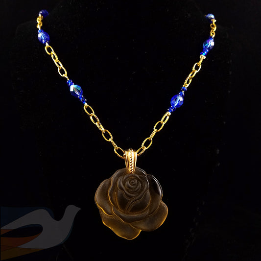 Hand Carved Yellow Quartz Rose Necklace