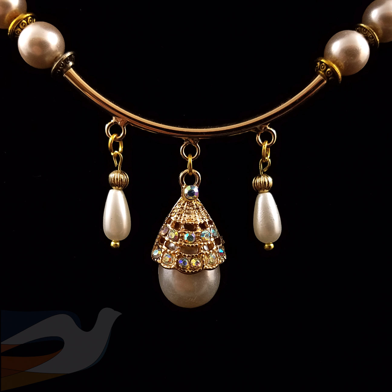 Glass Pearl and crystal Necklace and earrings set