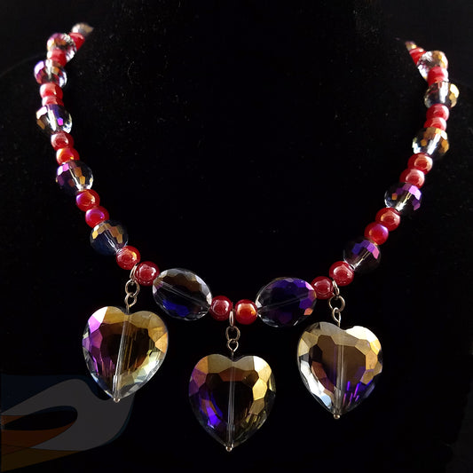 3 Crystal Heart and beaded necklace