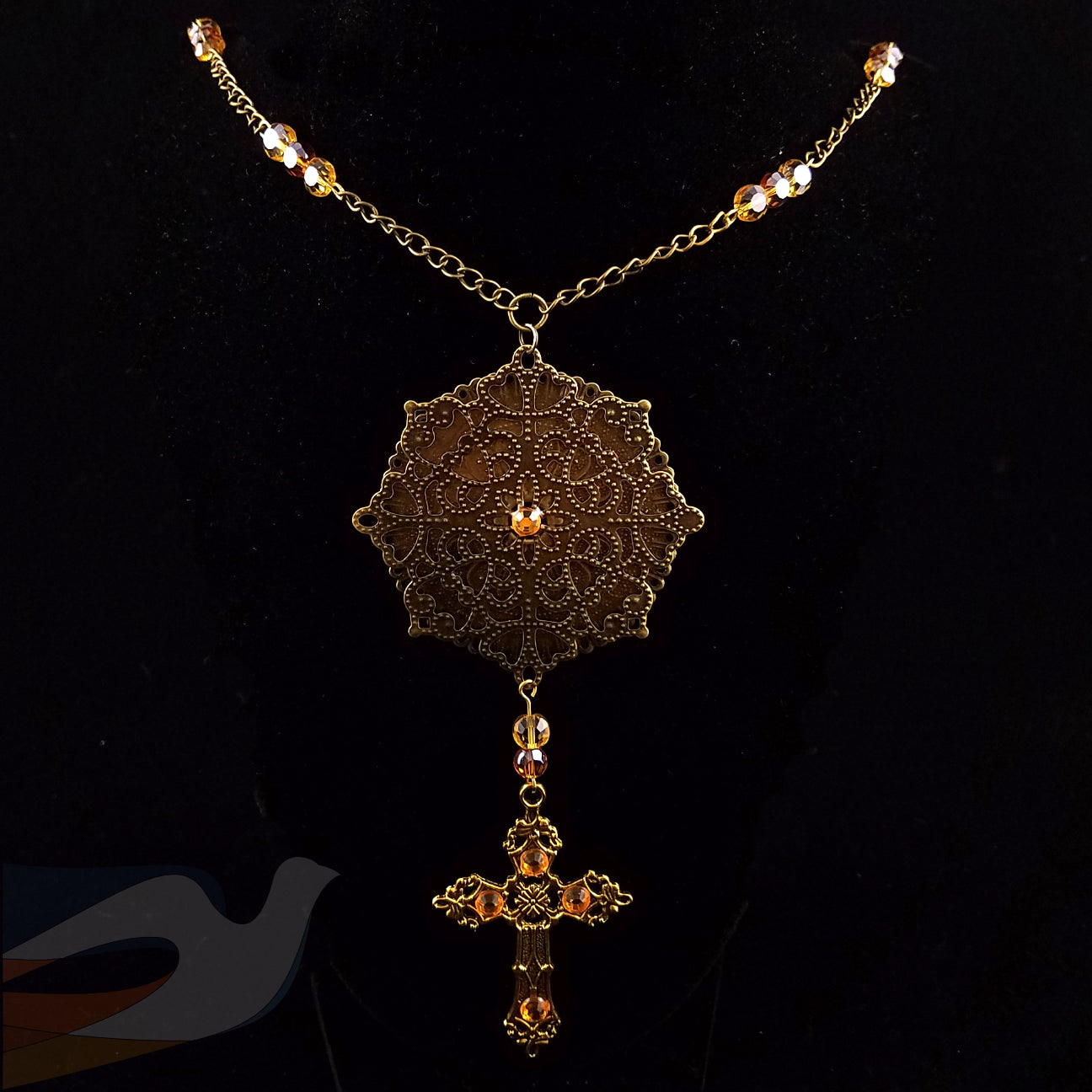 Antiqued Copper w/Gold Cross Statement Necklace