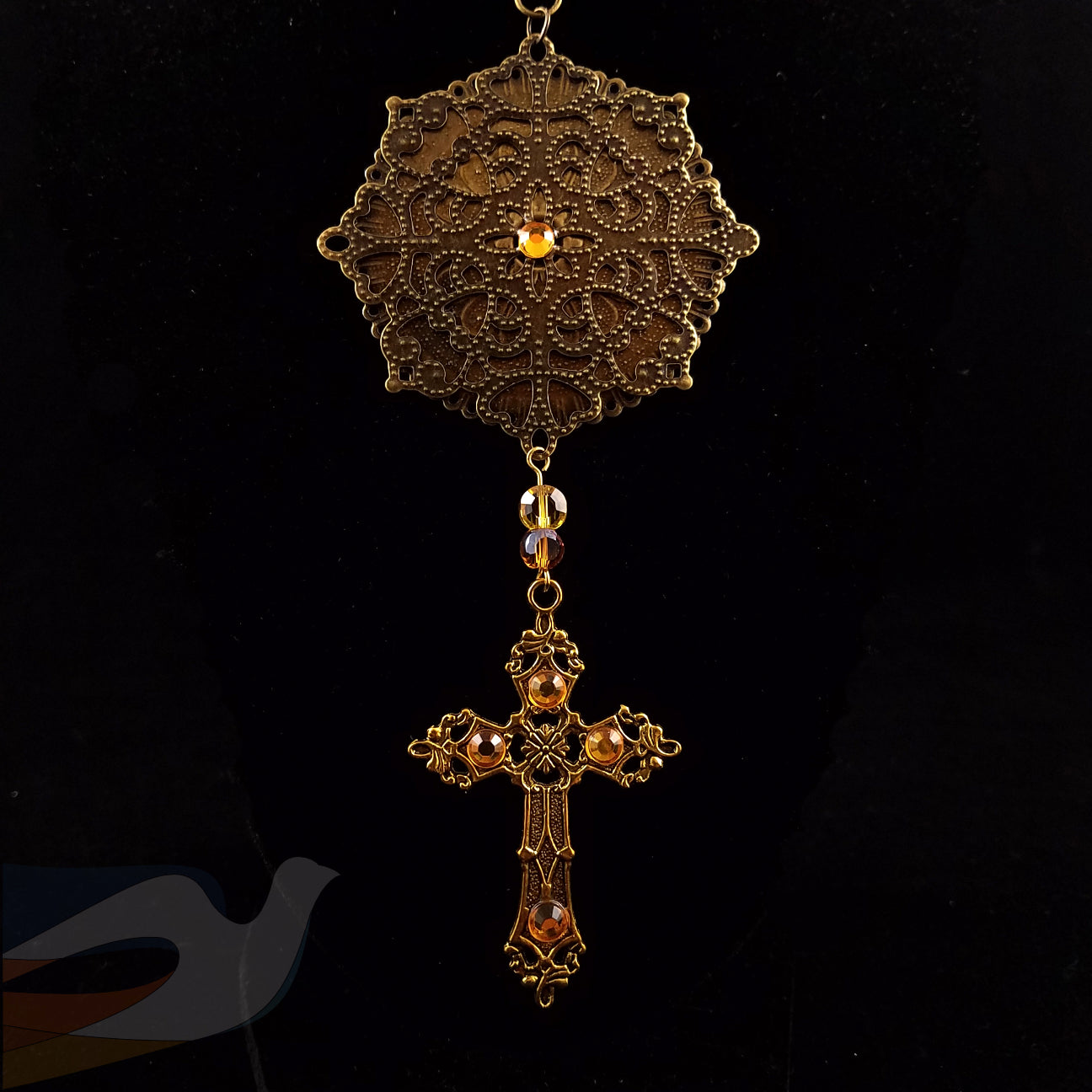 Antiqued Copper w/Gold Cross Statement Necklace