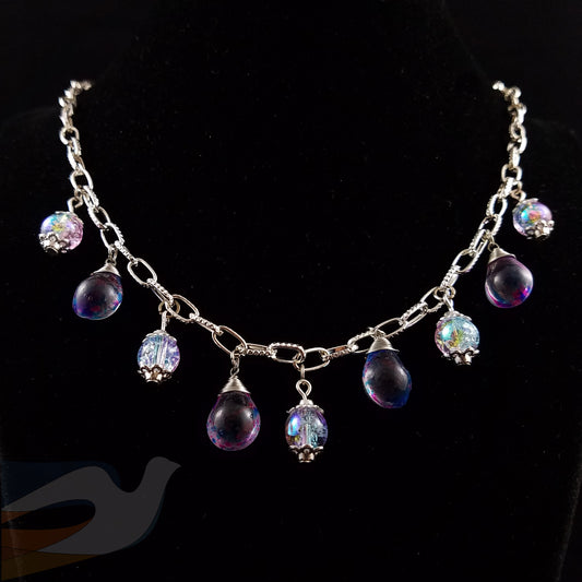Pink and Blue "Dancing Bubbles" Glass Necklace