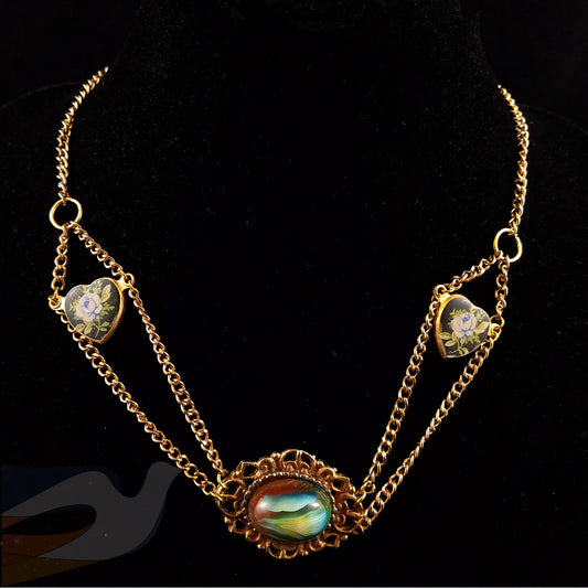 Agate, and Enameled Heart Necklace