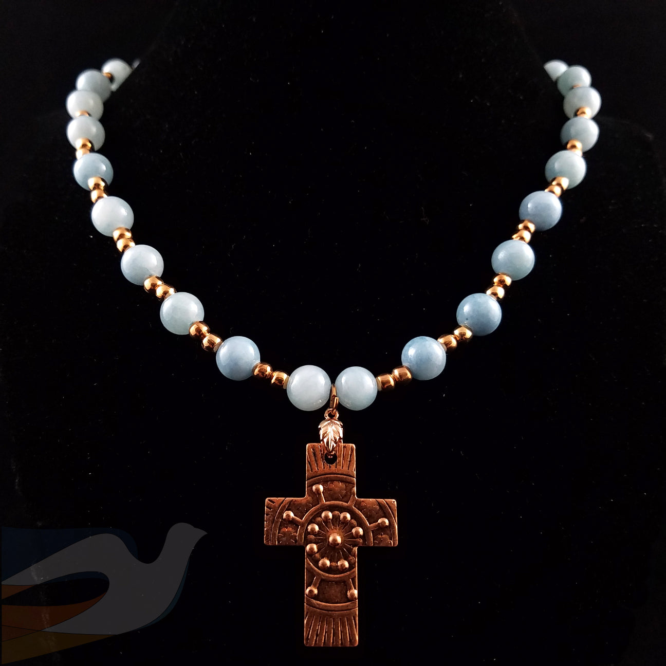 Copper Cross and Blue Jade Necklace