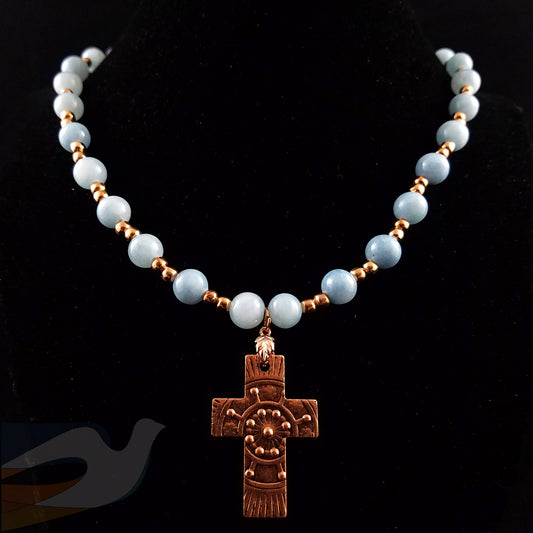 Copper Cross and Blue Jade Necklace