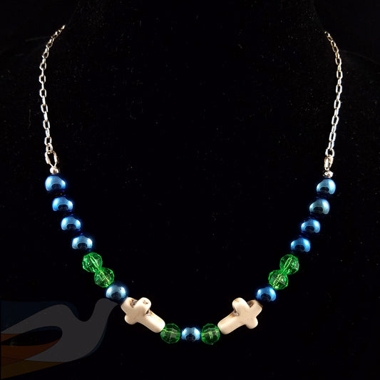 Stone Crosses with Green and Blue Beads Necklace