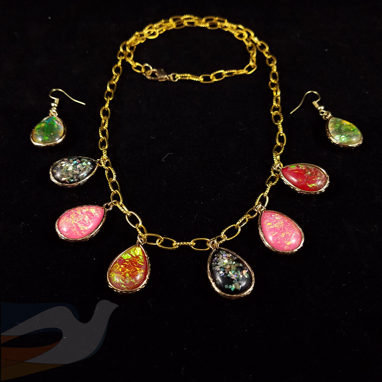 Colorful Dichroic foil resin bead Necklace/Earring set
