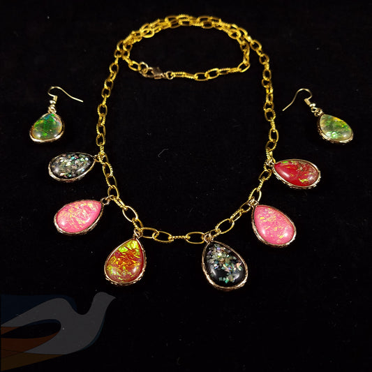Colorful Dichroic foil resin bead Necklace/Earring set
