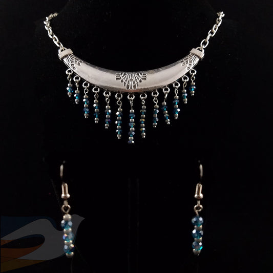 Silver and Blue Crystal Statement Necklace/Earring set