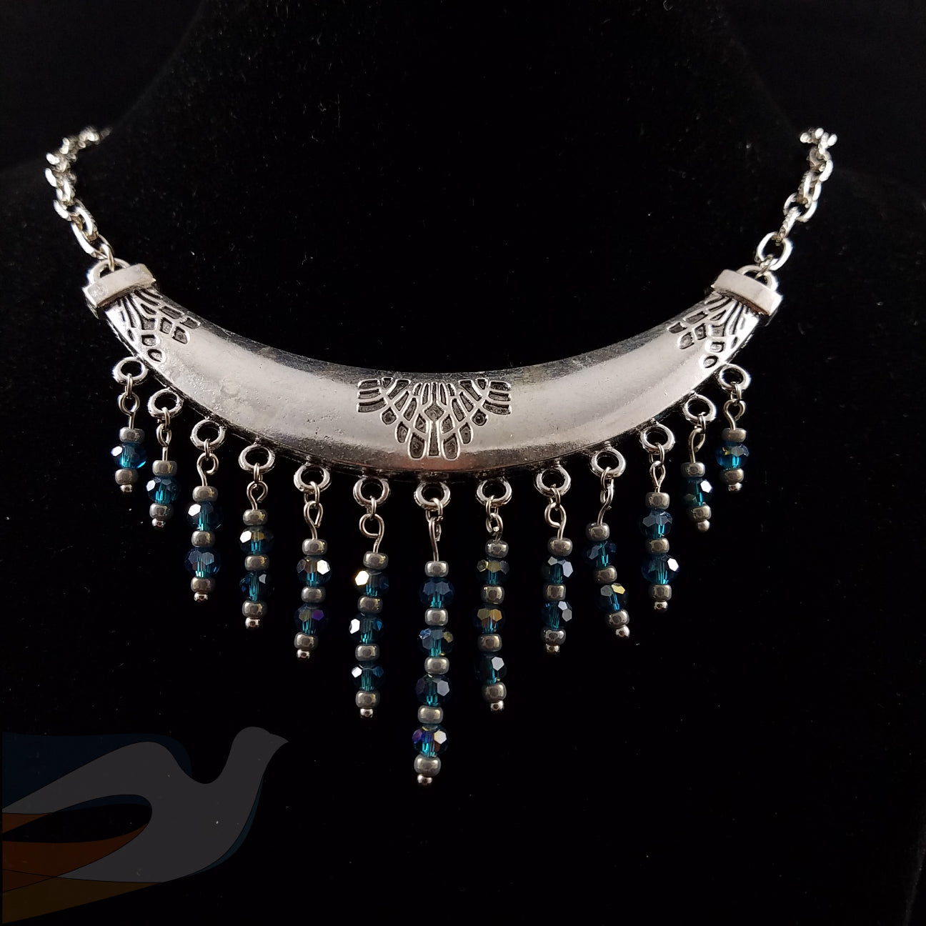 Silver and Blue Crystal Statement Necklace/Earring set