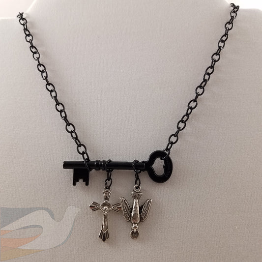 Key, Crucifix, Holy Spirit Dove Necklace