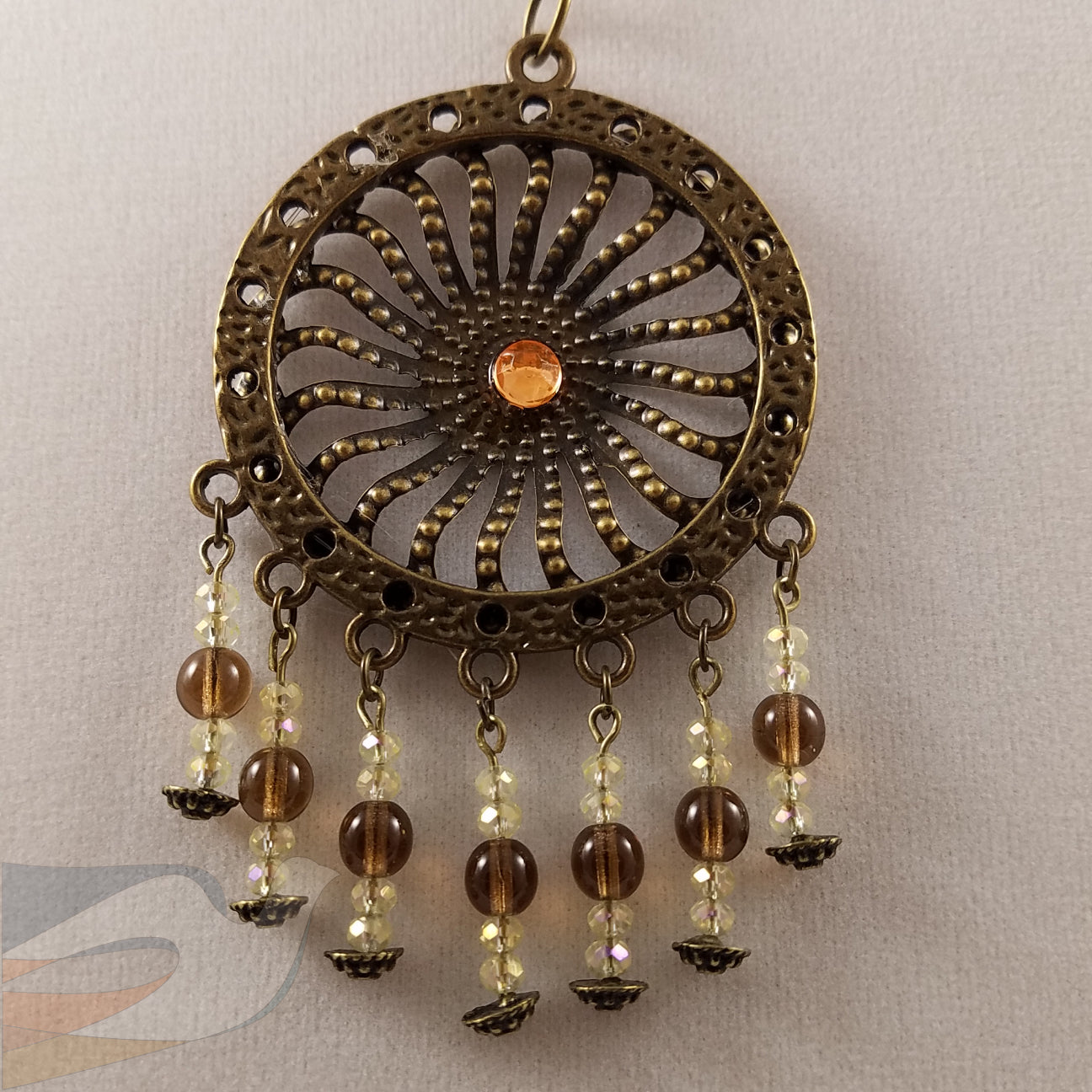 Antiqued Gold and crystal pendant Necklace/Earring set