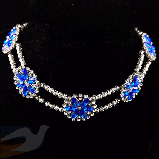 Blue crystal and silver Statement choker style necklace and bracelet set