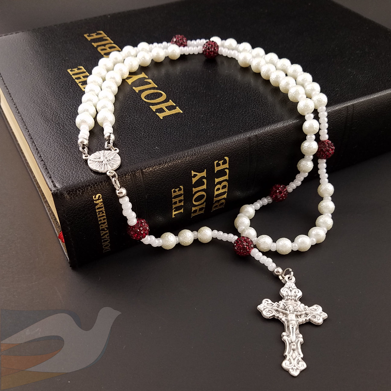 Frosted White Glass Pearl Rosary