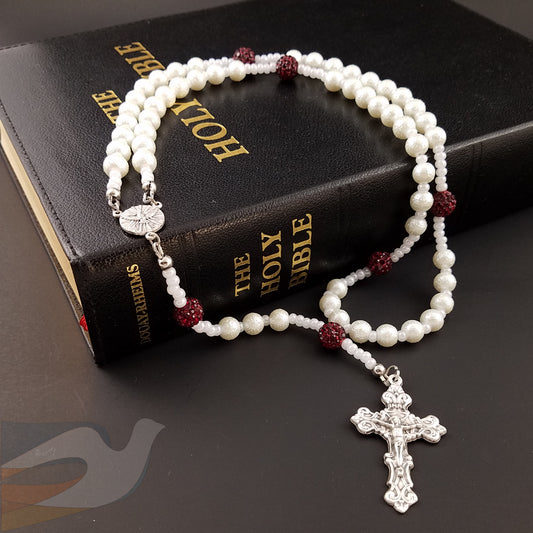 Frosted White Glass Pearl Rosary