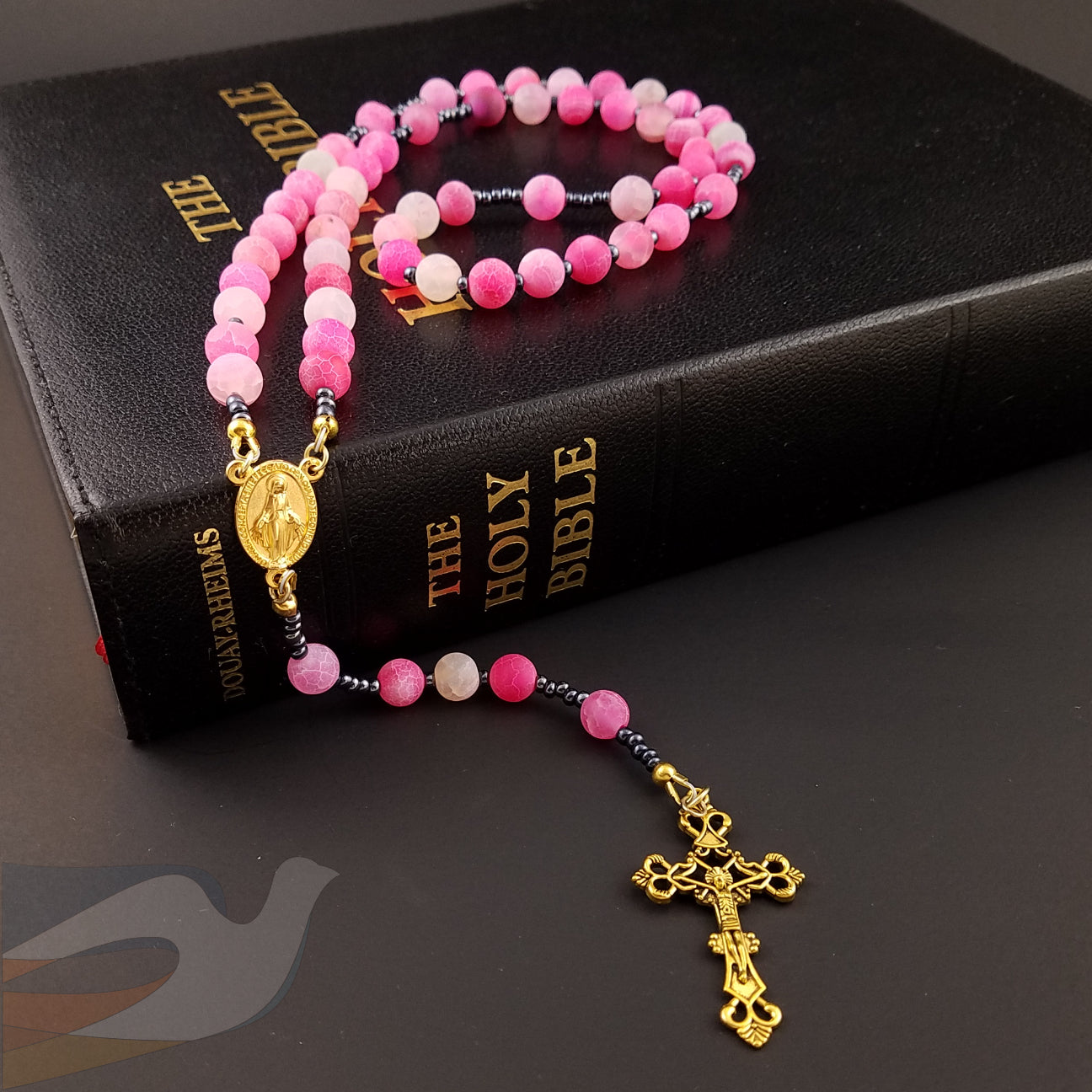 Rose Frosted Agate Rosary