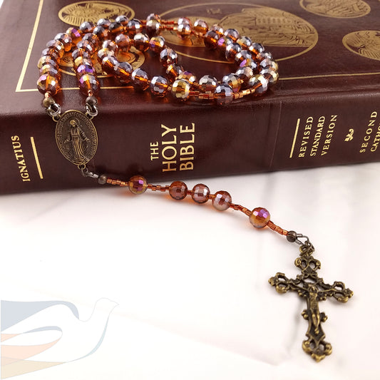 Brown Faceted Glass Rosary